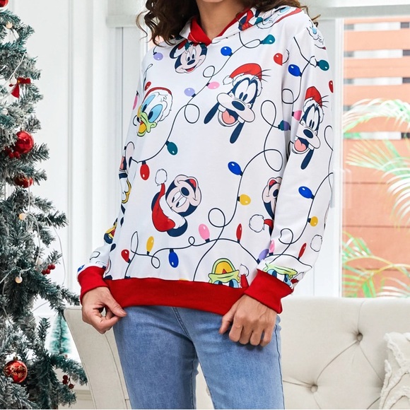PatPat Tops - Disney Women Mickey and Friends Allover Christmas Hooded Long-sleeve Sweatshirt